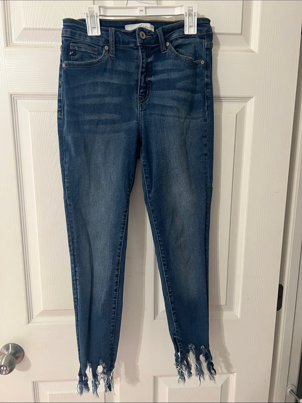 KanCan High-Rise Dark Blue Skinny Jeans with Frayed Hem